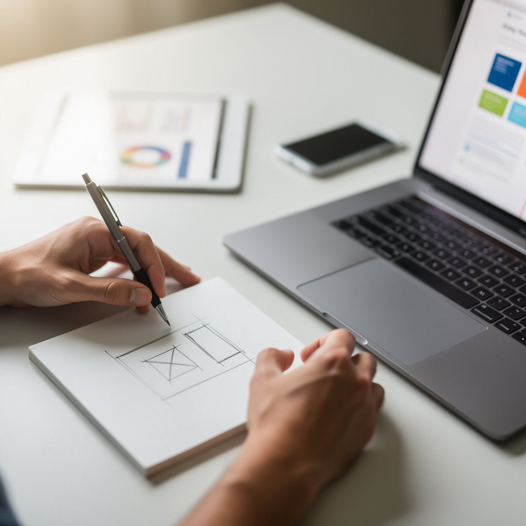 OmOmbre web design team collaborating on a project plan, illustrating our structured development process
